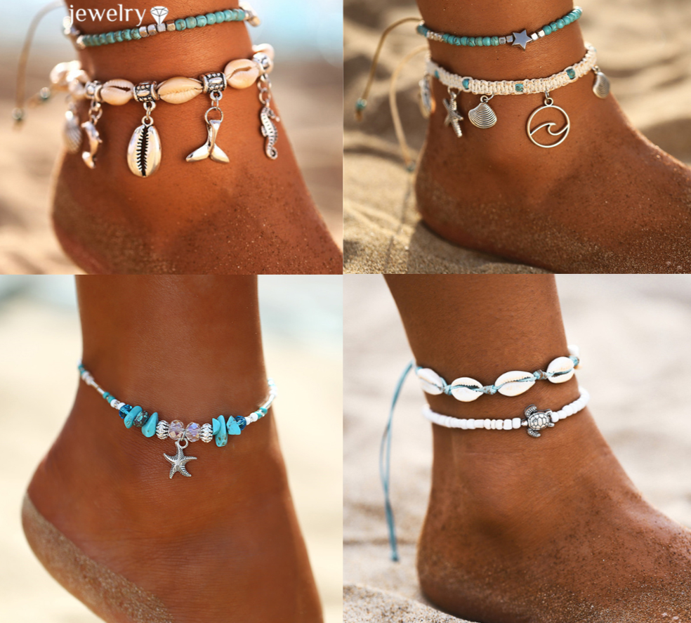 Starfish Pendant Anklets For Women Stone Beads Shell Anklet Bohemian Bracelets Jewelry