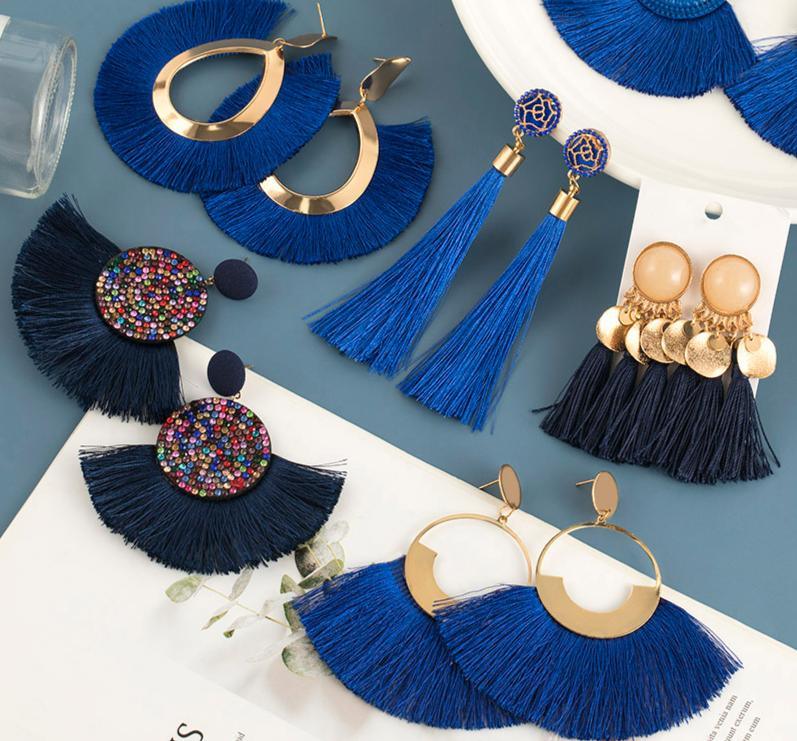 Tassel Modern Epic Retro  Bohemian Tassel Earrings for Women In  Cotton Silk Fabric Long Fringe Drop Dangle Earrings Design