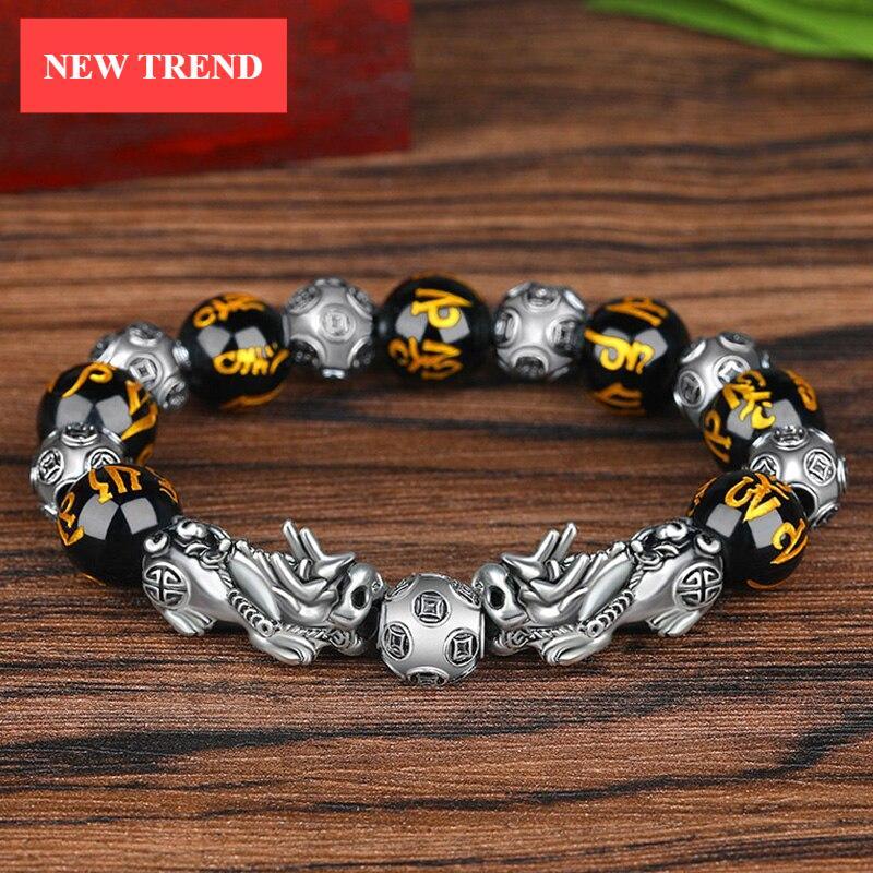 Luxury Black Obsidian Stone Beads Bracelet Gold Color Buddha Good Luck Wealth Bracelets for Women and Men