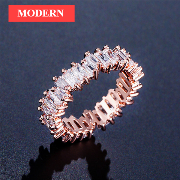 Fashion Luxury Multicolor Charm AAA Baguette Cubic Zirconia Wedding Rings for Women T Shape Stone Party Jewelry