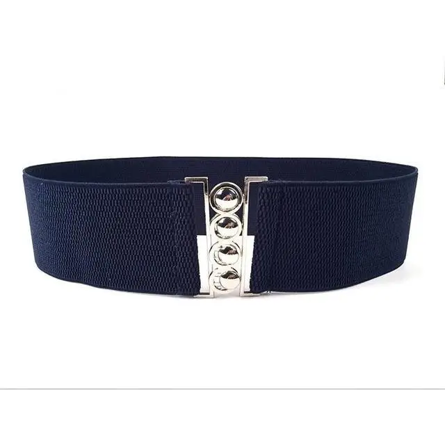 Elastic Wide Strap Plus Size Belts For Women Classic Party And Casual Dress Metal Snap Button Belts For Women - Blue