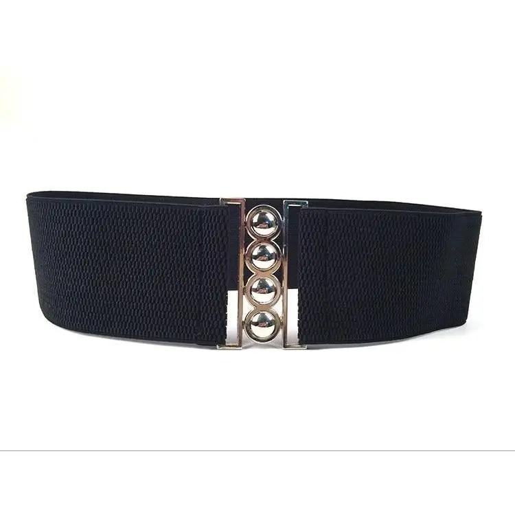 Elastic Wide Strap Plus Size Belts For Women Classic Party And Casual Dress Metal Snap Button Belts For Women - Black