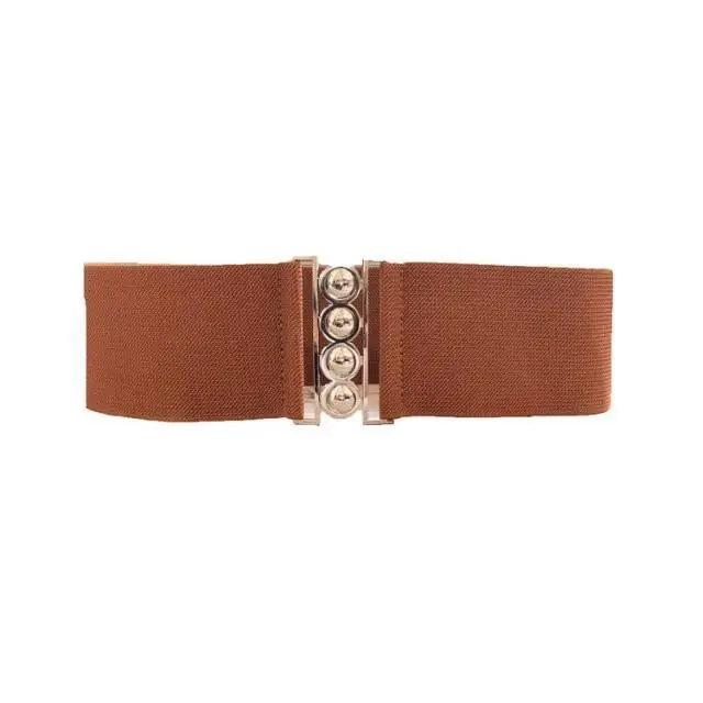 Elastic Wide Strap Plus Size Belts For Women Classic Party And Casual Dress Metal Snap Button Belts For Women - Brown