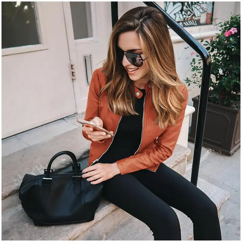 Elegance Autumn And Winter New Solid Color Jacket For Women’s PU Leather Warmth Fashion Long - Sleeved Jacket