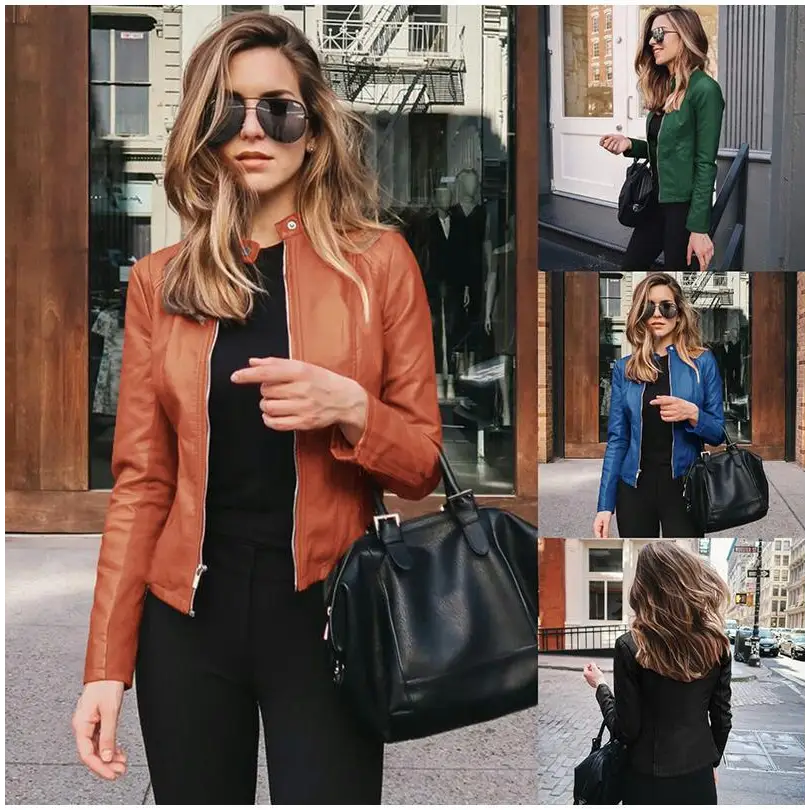 Elegance Autumn And Winter New Solid Color Jacket For Women’s PU Leather Warmth Fashion Long - Sleeved Jacket