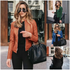 Elegance Autumn And Winter New Solid Color Jacket For Women’s PU Leather Warmth Fashion Long - Sleeved Jacket