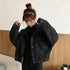 Elegance Black Denim Short Jackets For Women Loose Single Breasted Button Pockets Stylish Chic Retro Casual Streetwear