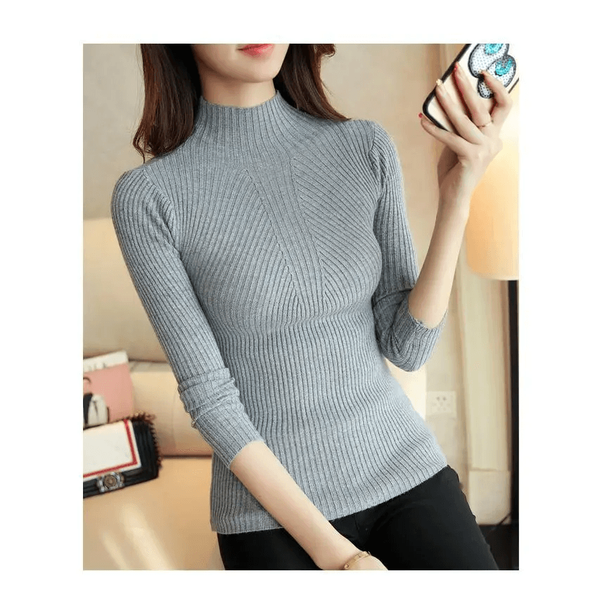 Elegance Solid White and Black Tops,Sweaters Winter Long Sleeve Turtleneck Pullovers Women’s Sweaters Female Clothing