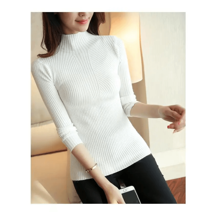 Elegance Solid White and Black Tops,Sweaters Winter Long Sleeve Turtleneck Pullovers Women’s Sweaters Female Clothing