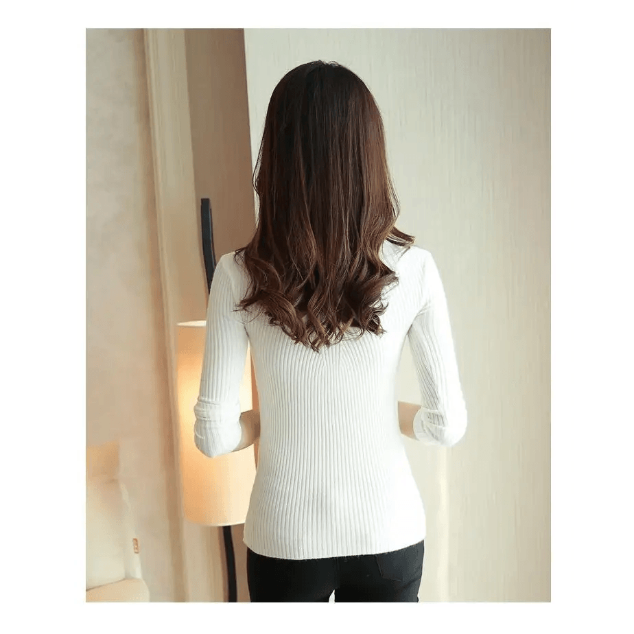 Elegance Solid White and Black Tops,Sweaters Winter Long Sleeve Turtleneck Pullovers Women’s Sweaters Female Clothing