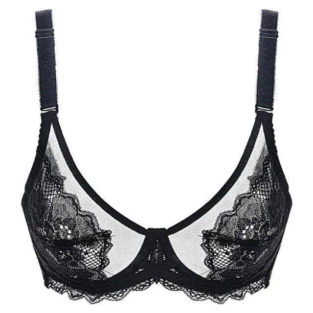 Elegance Transparent Bras For Women Ultra Thin Lace Bralette Underwire Push Up Plus Big Size Top Summer 34 36 38 40