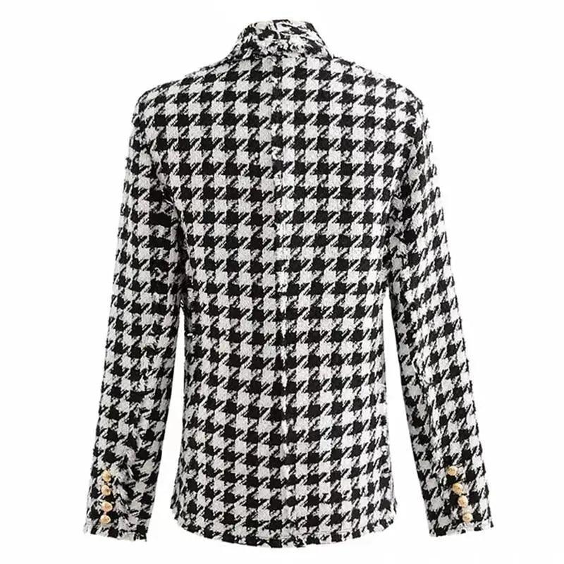 Elegance Women Tweed Jackets Fashionable Office Ladies Black Tassel Houndstooth Coats Female Autumn Vintage Thick Plaid