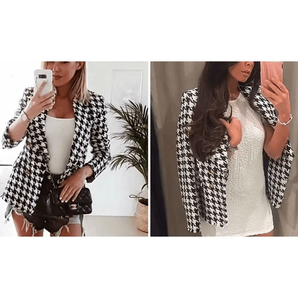 Elegance Women Tweed Jackets Fashionable Office Ladies Black Tassel Houndstooth Coats Female Autumn Vintage Thick Plaid