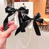 Elegant Black Charming Pearls Bow Chain Barrettes Cute Hair Clips For Women Modern Hair Clip Girls Hair Accessories