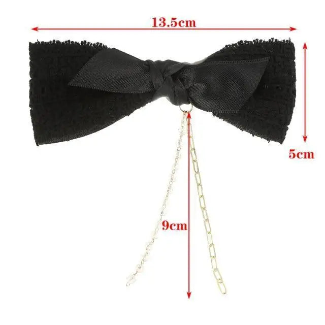 Elegant Black Charming Pearls Bow Chain Barrettes Cute Hair Clips For Women Modern Hair Clip Girls Hair Accessories