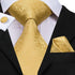 Elegant Business Yellow Gold Ties Men Charming Handkerchiefs Cufflinks Set Unique Design Men Tie Set For Wedding Suit