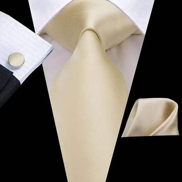 Elegant Business Yellow Gold Ties Men Charming Handkerchiefs Cufflinks Set Unique Design Men Tie Set For Wedding Suit