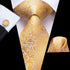 Elegant Business Yellow Gold Ties Men Charming Handkerchiefs Cufflinks Set Unique Design Men Tie Set For Wedding Suit