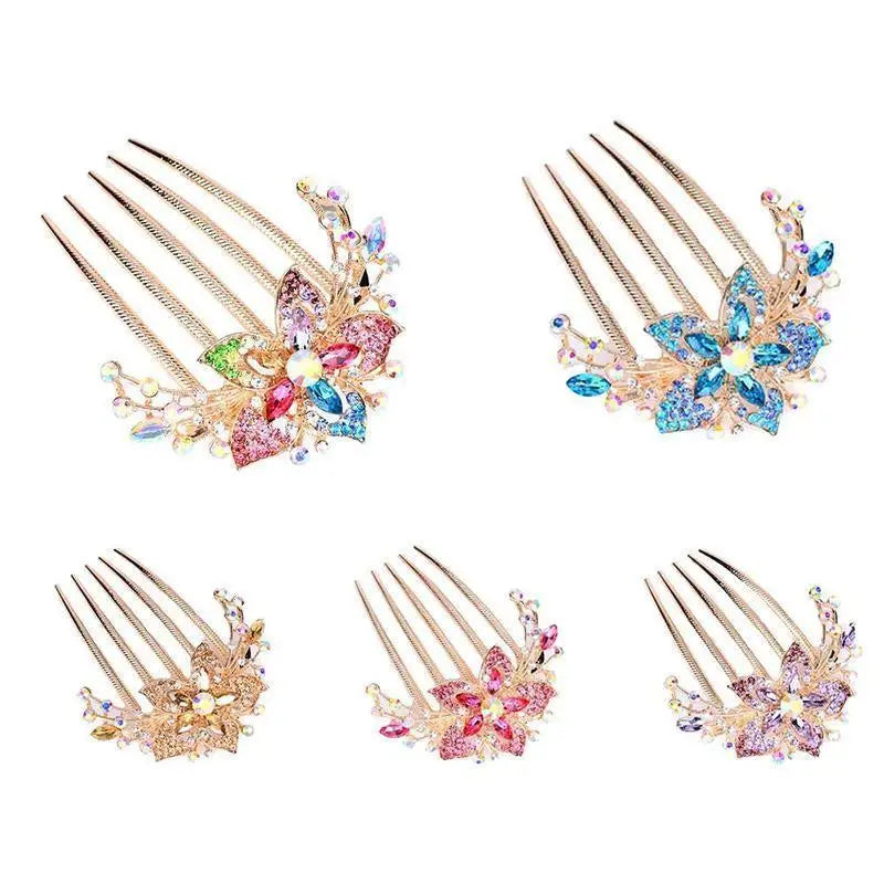 Elegant Colorful Crystal Flowers Hair Combs For Women Fashion Hair Comb Clips Rhinestone Flower Design Ladies Hairpin