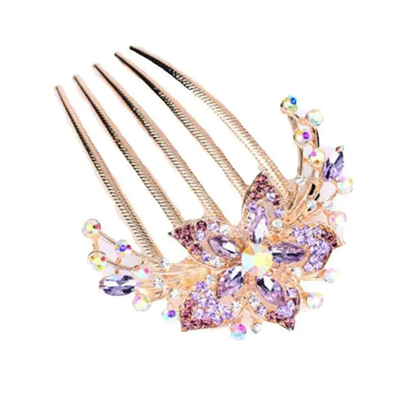 Elegant Colorful Crystal Flowers Hair Combs For Women Fashion Hair Comb Clips Rhinestone Flower Design Ladies Hairpin