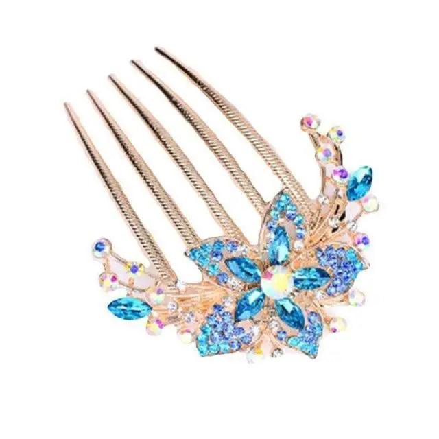 Elegant Colorful Crystal Flowers Hair Combs For Women Fashion Hair Comb Clips Rhinestone Flower Design Ladies Hairpin