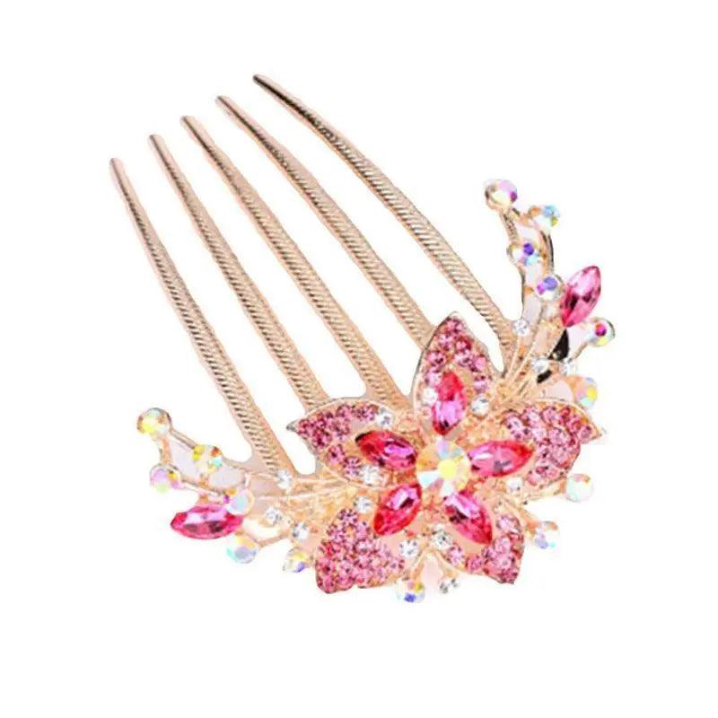 Elegant Colorful Crystal Flowers Hair Combs For Women Fashion Hair Comb Clips Rhinestone Flower Design Ladies Hairpin