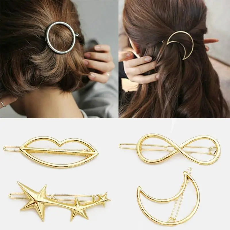 Elegant Gold/Silver Plated Metal Circle Charming Hair Clips For Women Hair Barrettes Simple Fashionable Hair Clips