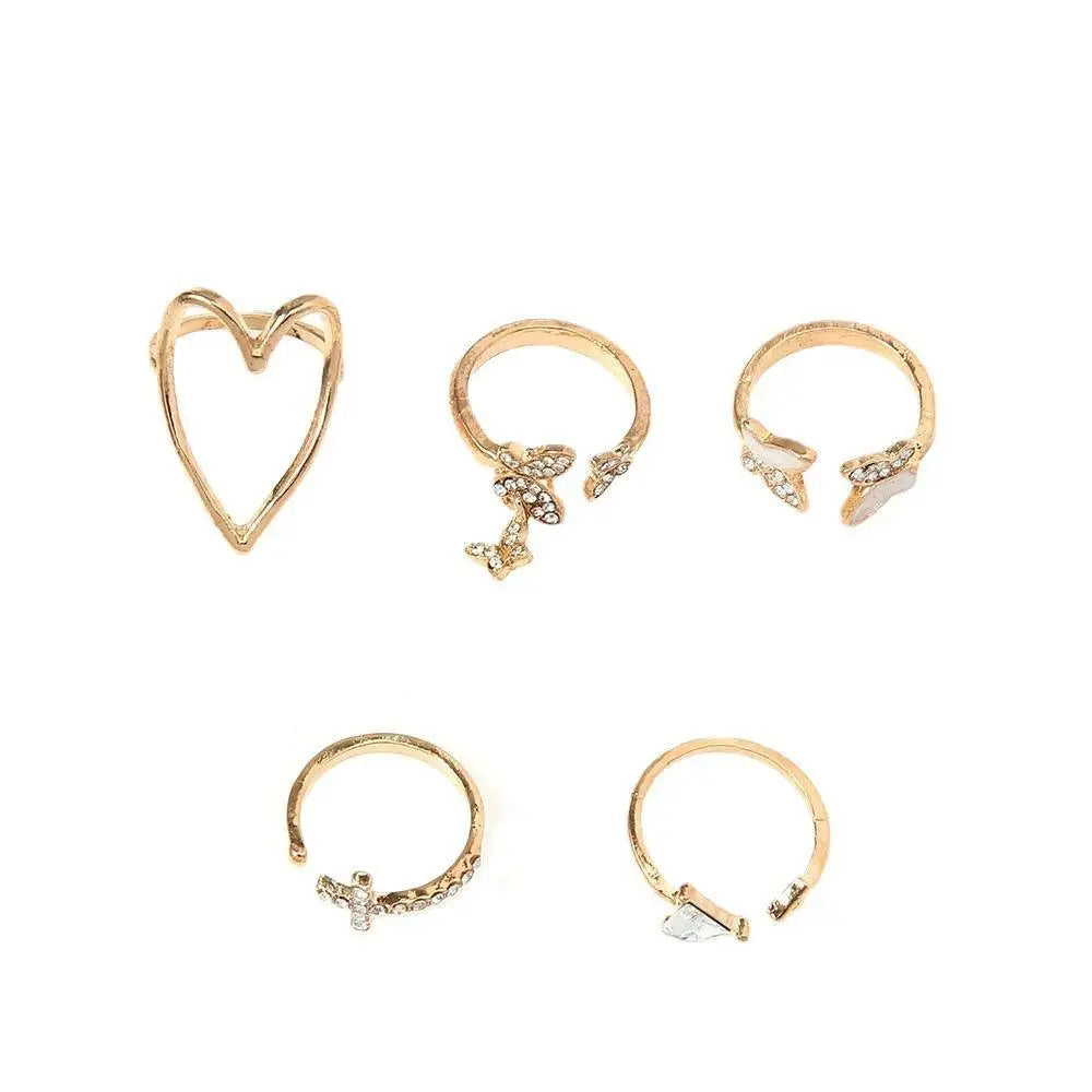 Elegant Heart And Butterfly Gold Color Rings Set For Women And Girls Sophisticated Delicate Women's Jewelry Gifts - ALLURELATION - 571, best selling rings, delicate rings, fashionable jewelry, fashionable rings set, gift rings, Heart Butterfly Gold Color Rings, Jewelry, matching rings, modern ring style, party jewelry, party rings, rings, rings for girls, rings for ladies, rings for women, rings in demand, stylish ring, trendy jewelry, trendy rings, vintage jewelry, vintage style rings - Stevvex.com