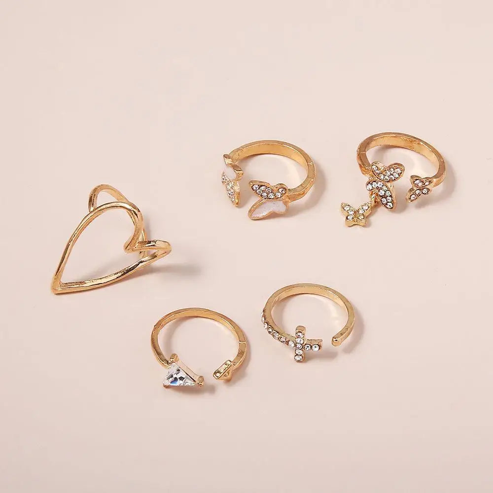 Elegant Heart And Butterfly Gold Color Rings Set For Women And Girls Sophisticated Delicate Women's Jewelry Gifts - ALLURELATION - 571, best selling rings, delicate rings, fashionable jewelry, fashionable rings set, gift rings, Heart Butterfly Gold Color Rings, Jewelry, matching rings, modern ring style, party jewelry, party rings, rings, rings for girls, rings for ladies, rings for women, rings in demand, stylish ring, trendy jewelry, trendy rings, vintage jewelry, vintage style rings - Stevvex.com