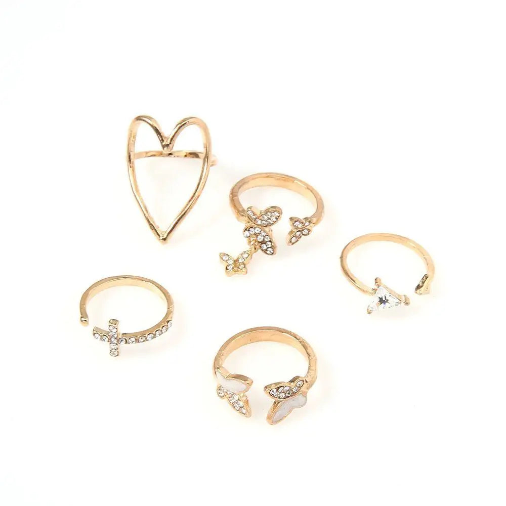 Elegant Heart And Butterfly Gold Color Rings Set For Women And Girls Sophisticated Delicate Women's Jewelry Gifts - ALLURELATION - 571, best selling rings, delicate rings, fashionable jewelry, fashionable rings set, gift rings, Heart Butterfly Gold Color Rings, Jewelry, matching rings, modern ring style, party jewelry, party rings, rings, rings for girls, rings for ladies, rings for women, rings in demand, stylish ring, trendy jewelry, trendy rings, vintage jewelry, vintage style rings - Stevvex.com