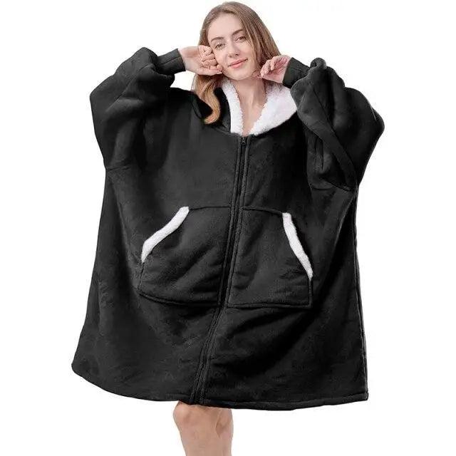 Elegant Large Sweatshirts Woman Oversized Hoodie Winter Blanket With Sleeves Fleece Warm Giant Blanket Hoodies Women Sweatshirts 2021 - Treko - 2021 dress, 2021 fashion, all match dress, autumn dress, casual dress, casual loose dress, dress for girls, dress for ladies, dress for woman, dress for women, elegant dress, female dress, long dress, loose dress, luxury dress, spring dress, woman clothing, woman dress, woman fashion dress, Zipper Hooded- Stevvex.com