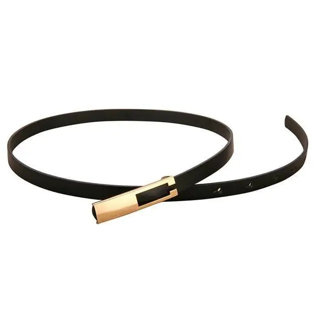 Elegant Leather Adjustable Thin Belt For Women Unique Black Design Ladies Belt High Quality Charming Waistbands