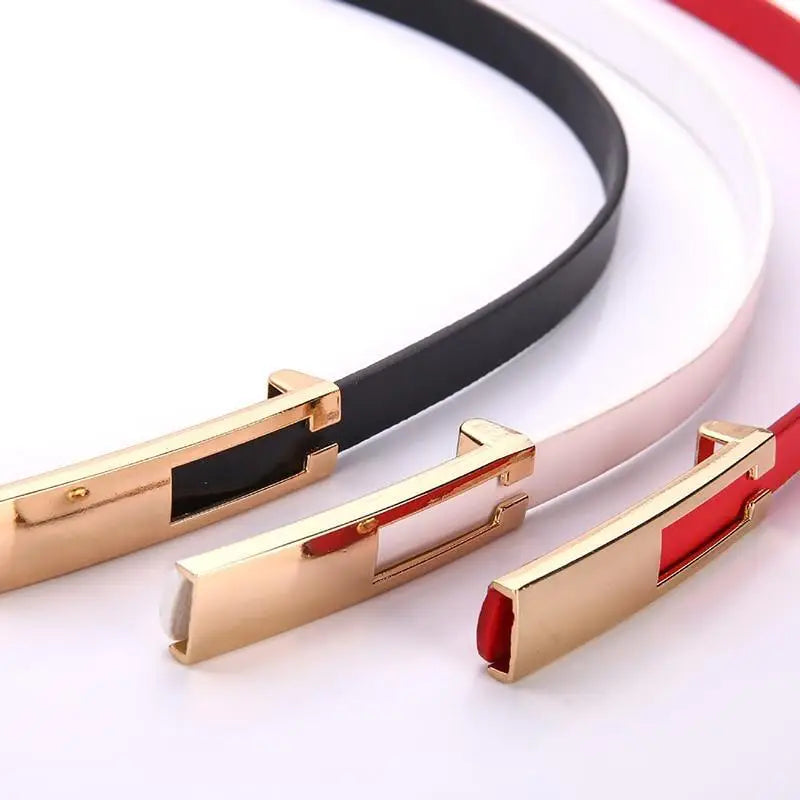 Elegant Leather Adjustable Thin Belt For Women Unique Black Design Ladies Belt High Quality Charming Waistbands