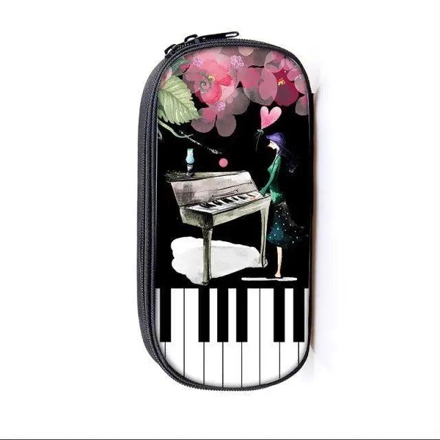 Elegant Music Note Piano Pen Case Holder Stylish Black/White Pencil Bag Guitar Pencil Case Unique Stationery Case