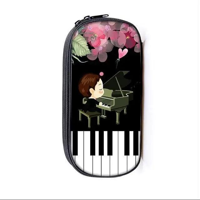 Elegant Music Note Piano Pen Case Holder Stylish Black/White Pencil Bag Guitar Pencil Case Unique Stationery Case