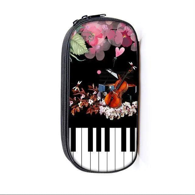 Elegant Music Note Piano Pen Case Holder Stylish Black/White Pencil Bag Guitar Pencil Case Unique Stationery Case