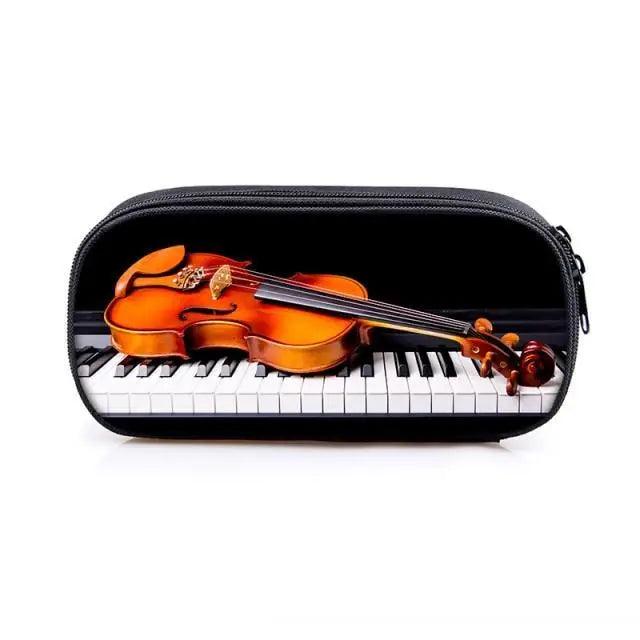 Elegant Music Note Piano Pen Case Holder Stylish Black/White Pencil Bag Guitar Pencil Case Unique Stationery Case