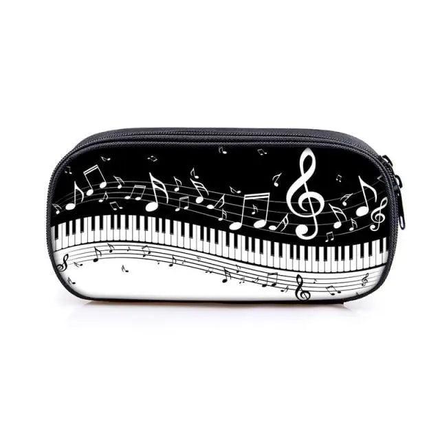 Elegant Music Note Piano Pen Case Holder Stylish Black/White Pencil Bag Guitar Pencil Case Unique Stationery Case