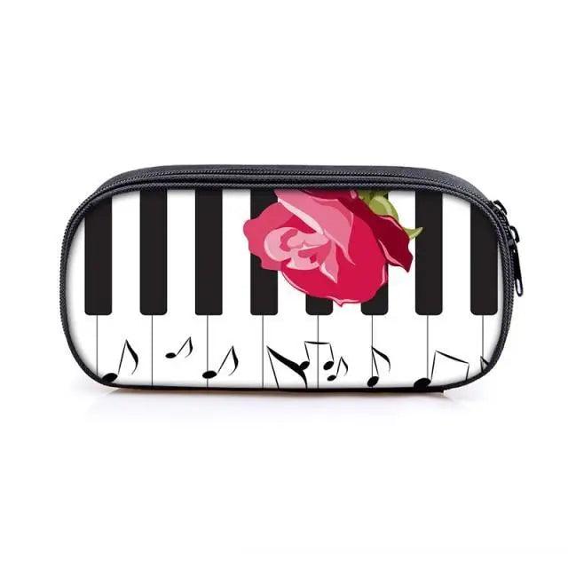 Elegant Music Note Piano Pen Case Holder Stylish Black/White Pencil Bag Guitar Pencil Case Unique Stationery Case