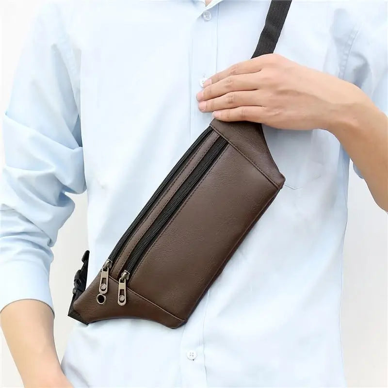 Elegant New Black Mens Leather Waist Bag Adjustable Strap Outdoors Fanny Pack Comfortable Luxury Design For Men