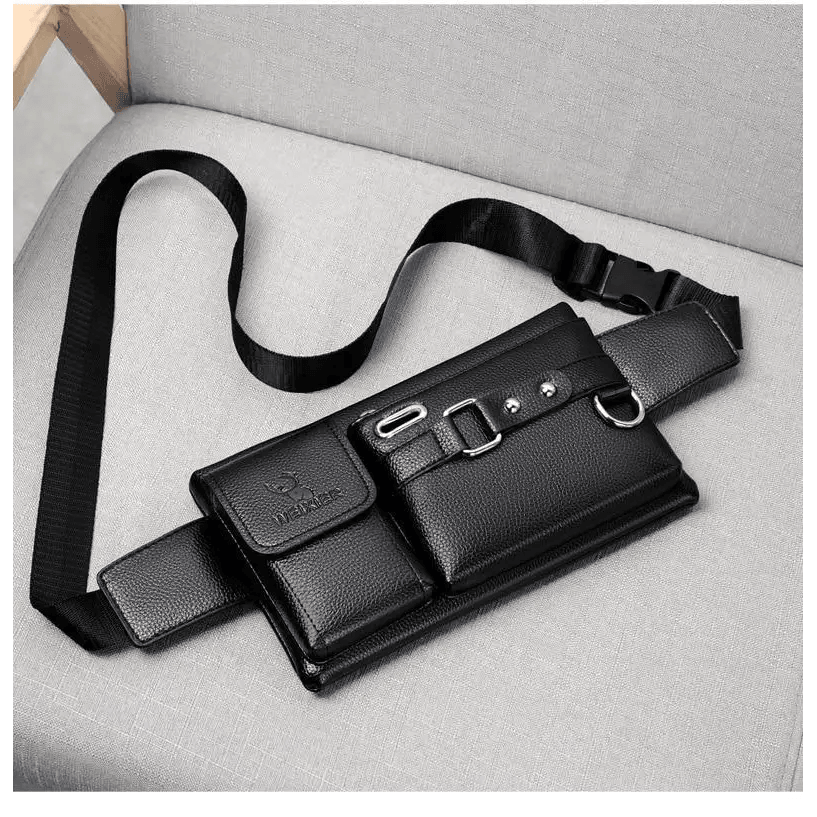 Elegant New Black Mens Leather Waist Bag Adjustable Strap Outdoors Fanny Pack Comfortable Luxury Design For Men - Cool