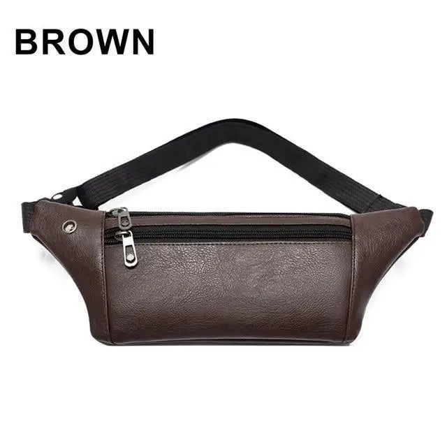 Elegant New Black Mens Leather Waist Bag Adjustable Strap Outdoors Fanny Pack Comfortable Luxury Design For Men - Brown