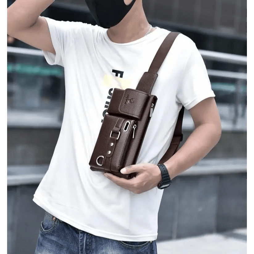 Elegant New Black Mens Leather Waist Bag Adjustable Strap Outdoors Fanny Pack Comfortable Luxury Design For Men