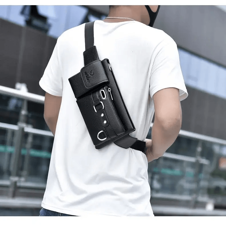 Elegant New Black Mens Leather Waist Bag Adjustable Strap Outdoors Fanny Pack Comfortable Luxury Design For Men