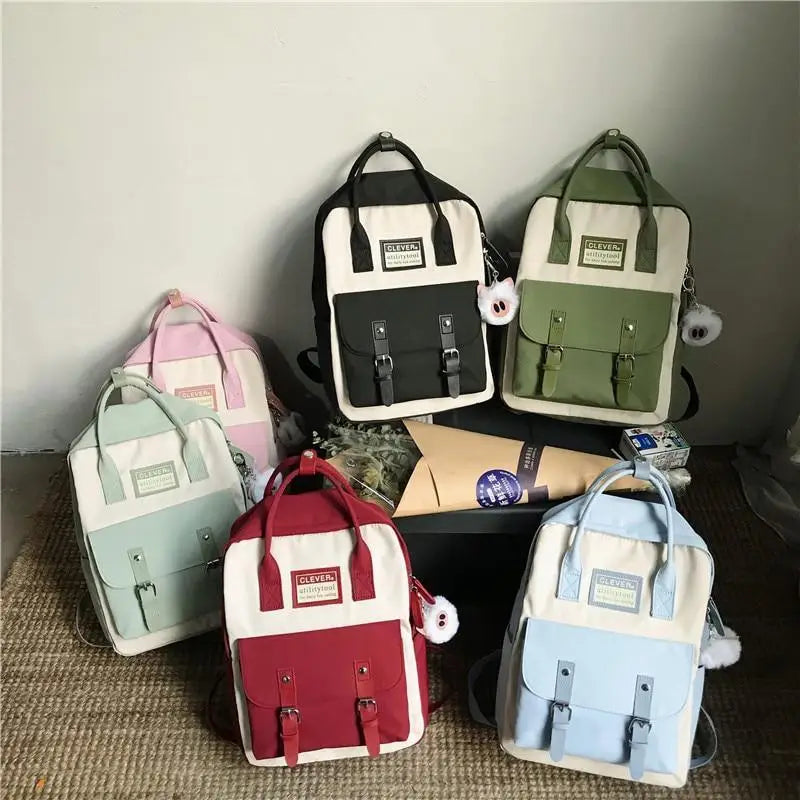 Elegant Nylon Candy Color Waterproof School Bags for Teenagers Girls And Women Nice Patchwork On Backpack For Female