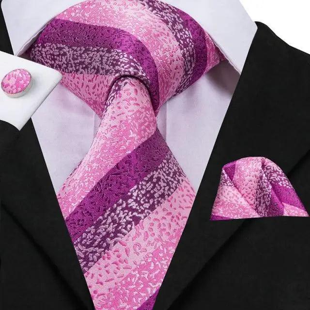 Elegant Pink Silk Necktie Pocket Square Cufflinks Set Elegant Men’s Fashion Wedding Ties For Men And Daily Wear Ties