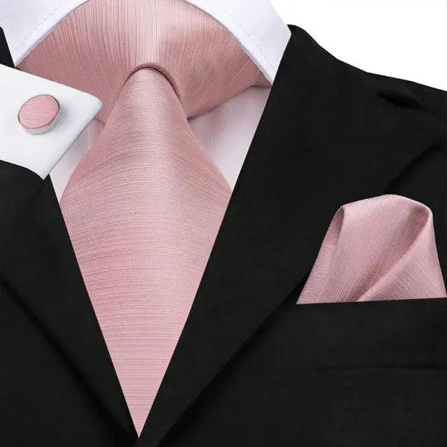 Elegant Pink Silk Necktie Pocket Square Cufflinks Set Elegant Men’s Fashion Wedding Ties For Men And Daily Wear Ties