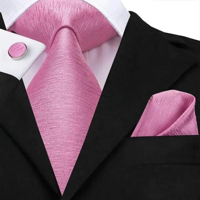 Elegant Pink Silk Necktie Pocket Square Cufflinks Set Elegant Men’s Fashion Wedding Ties For Men And Daily Wear Ties