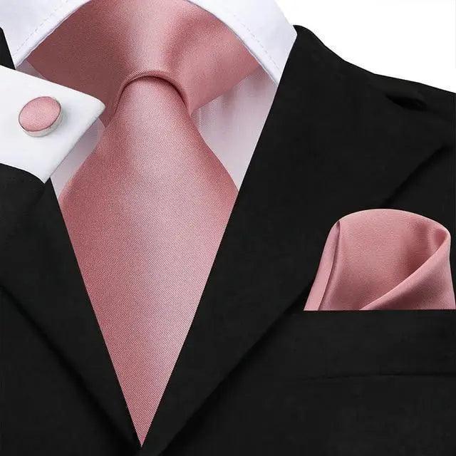 Elegant Pink Silk Necktie Pocket Square Cufflinks Set Elegant Men’s Fashion Wedding Ties For Men And Daily Wear Ties