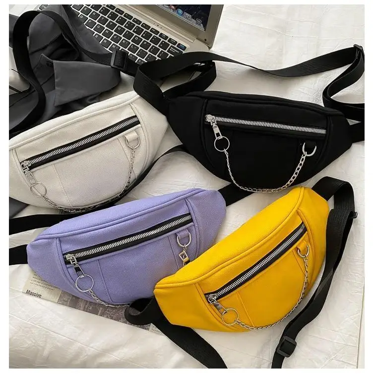 Elegant Purple Ladies Chain Waist Bag Canvas Fanny Pack Luxury Outdoor Chest Bag Phone Purse For Everyday